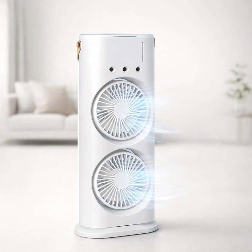 Portable Dual-Fan Tower Air Cooler with Adjustable Speed and Quiet Operation