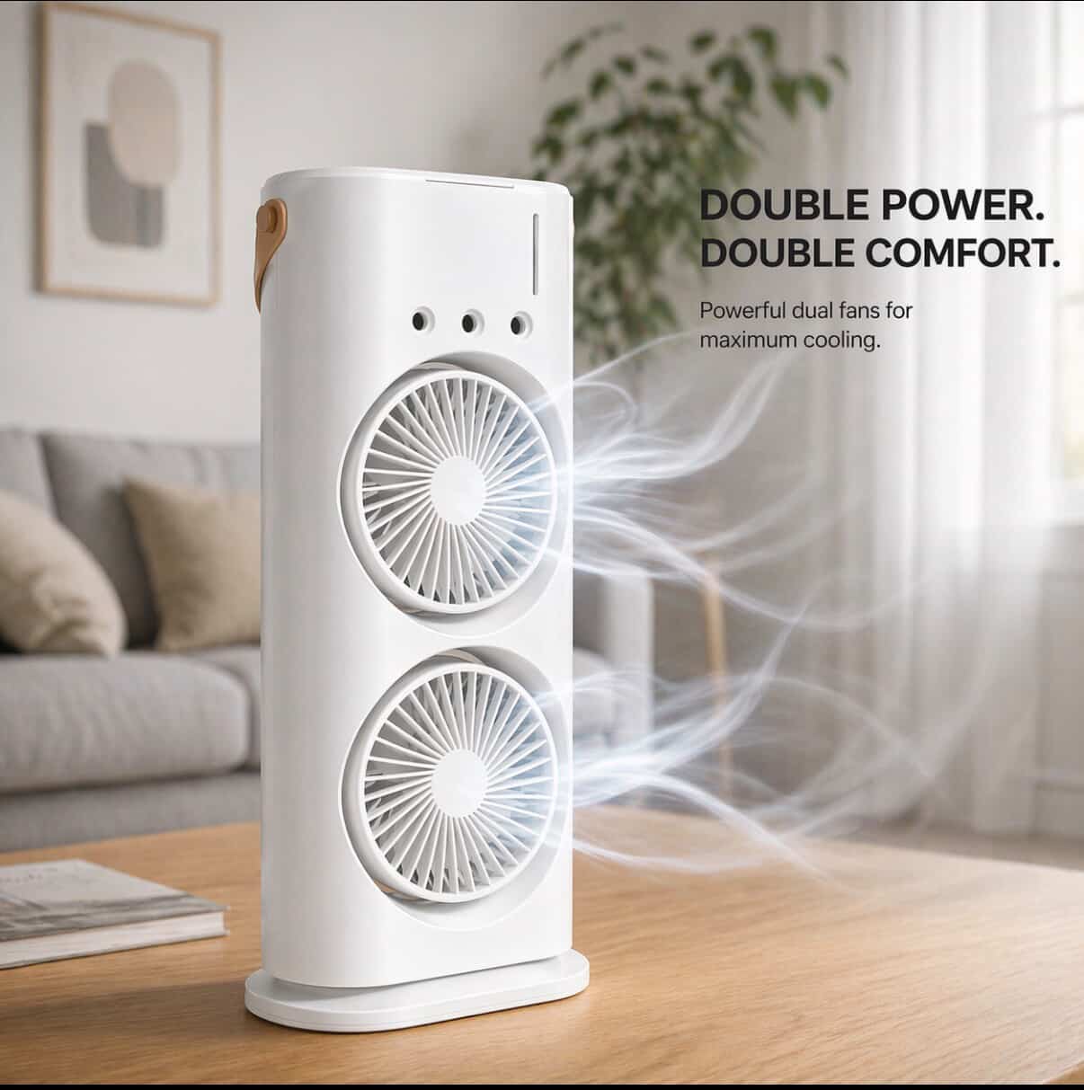 Portable Dual-Fan Tower Air Cooler with Adjustable Speed and Quiet Operation