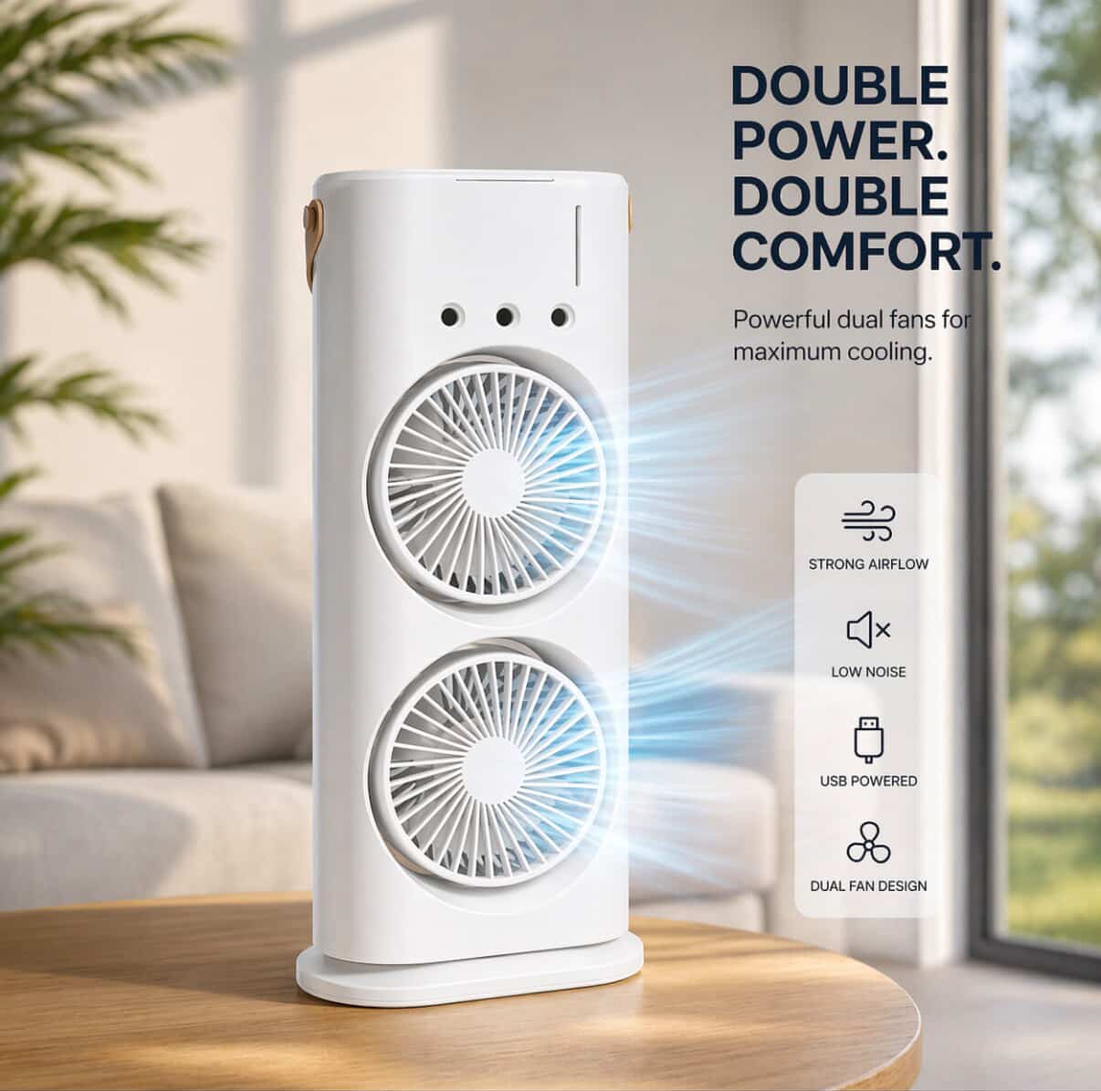Portable Dual-Fan Tower Air Cooler with Adjustable Speed and Quiet Operation